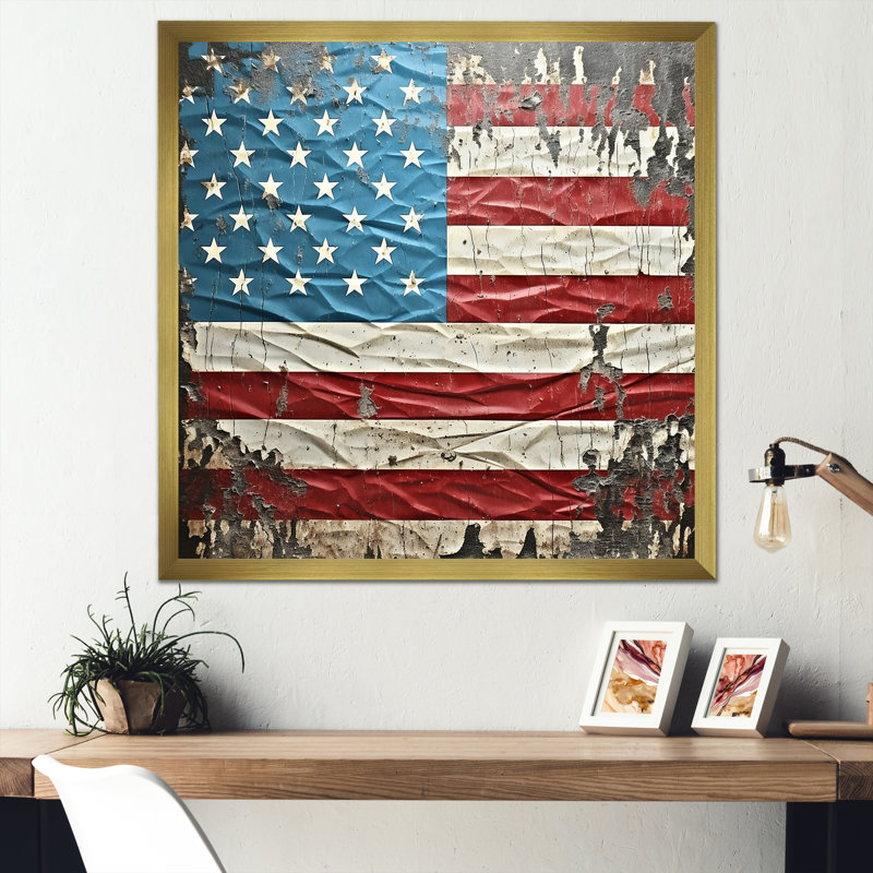Drapeau américain rétro Liberty II - drapeau, art mural, H 36 po x l 36 po x P 1,5 po, Cadre flottant doré
