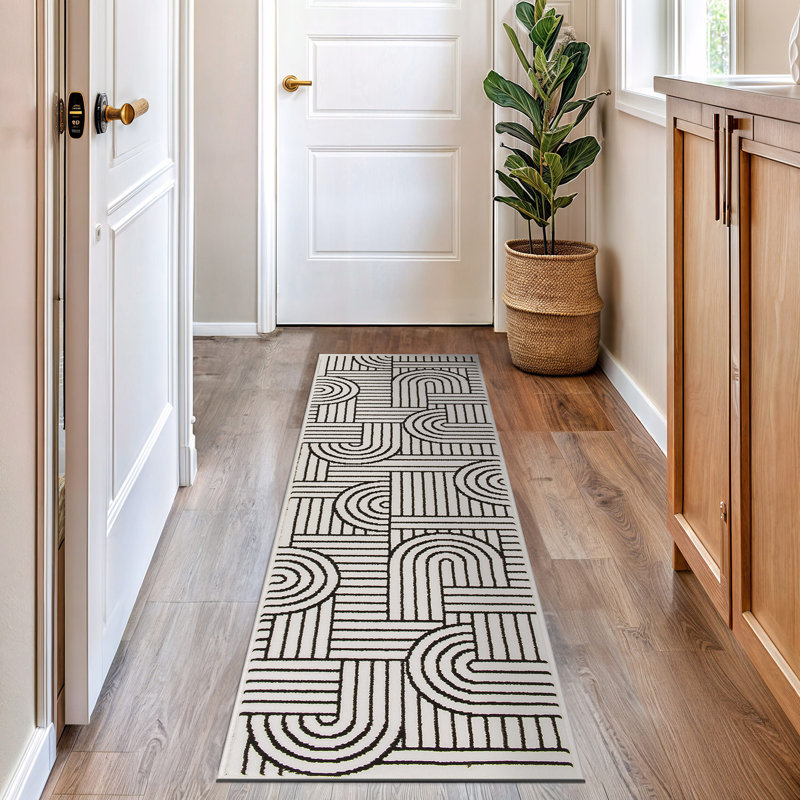 Tapis contemporain à rayures, Runner 2' x 7'