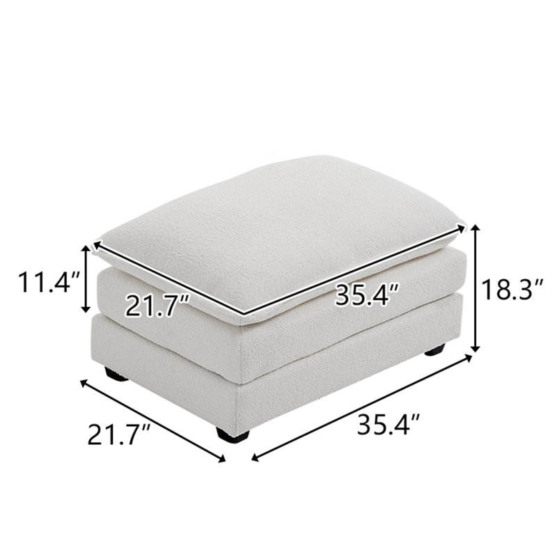 Double Layer Cushion Ottoman For Sofas, White