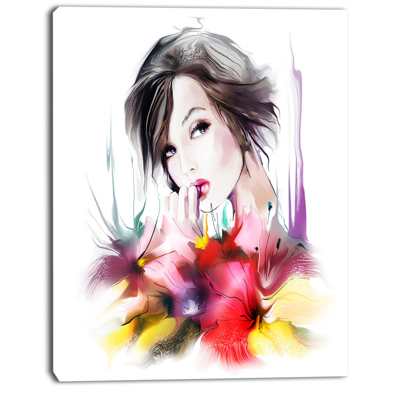 « belle femme avec cheveux noirs », impression sur toile, H 20 po x l 12 po x P 1po