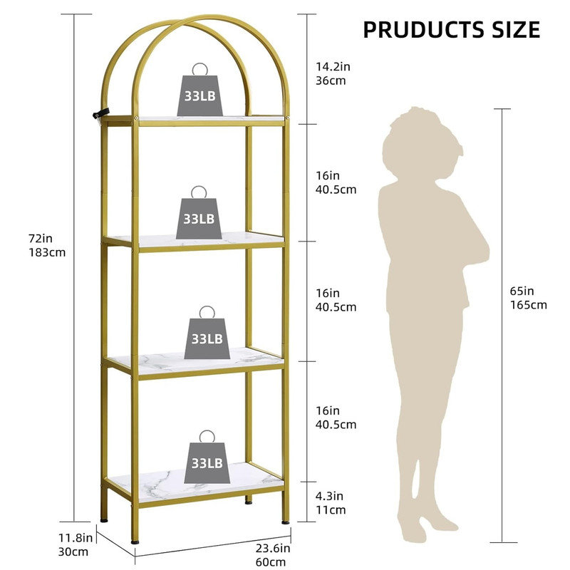 60cm W Metal Standard Bookcase, White, (4 Shelves) 182.9cm H x 60cm W x 30cm D