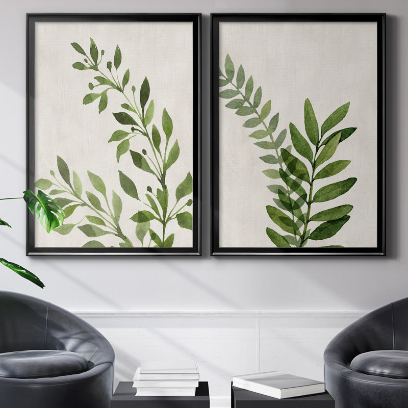 «Botanical Wash I», ensemble de 2 reproductions d'art sur toiles, Toile avec cadre noir, Pas de tapis
