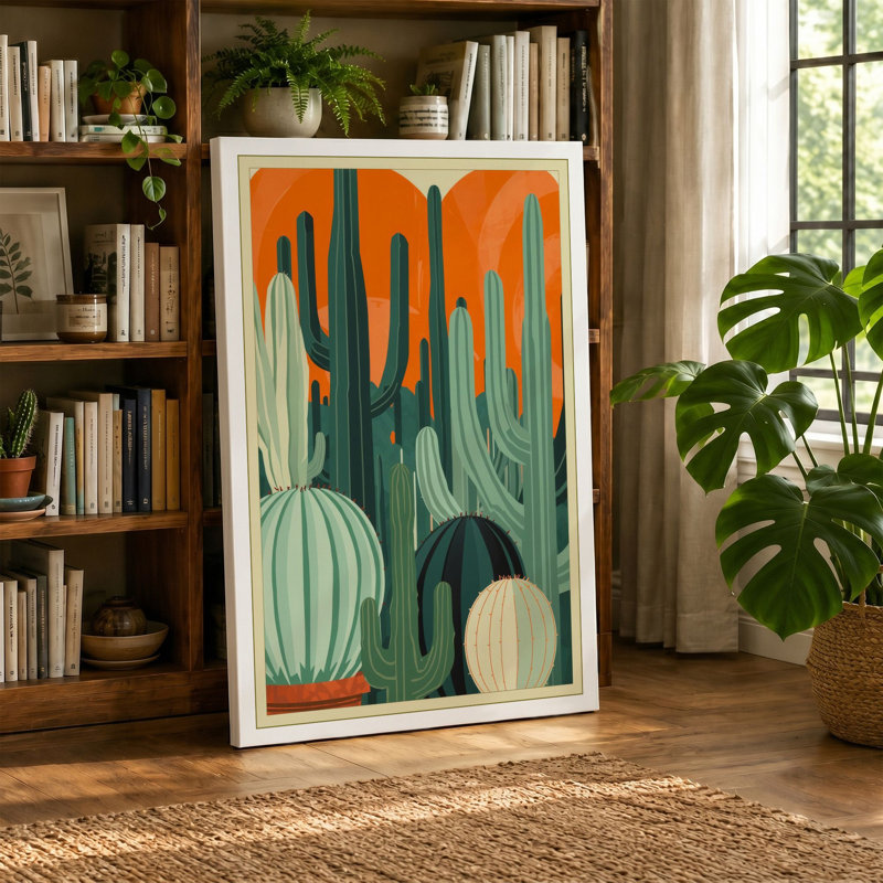 Desert Geometry Art Deco 1 Piece Wrapped Canvas Wall Art, 24x16 - 61.0 x 40.6 cm, Taupe Border
