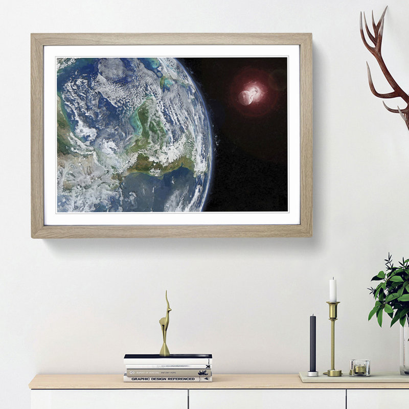 Earths View of the Sun and Moon - Picture Frame Graphic Art Print, 62cm H x 87cm W x 2cm D, Oak Framed