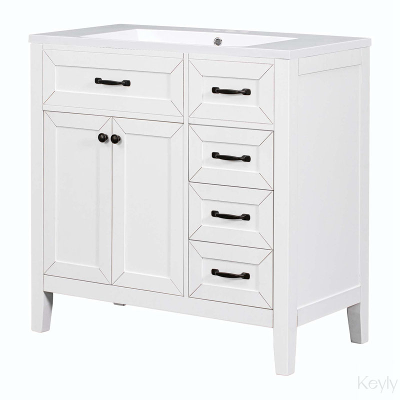 Falon 35.98 " W Freestanding Standard Free Standing 1 Single Vanity Bathroom Vanity With Ceramic Top, Black