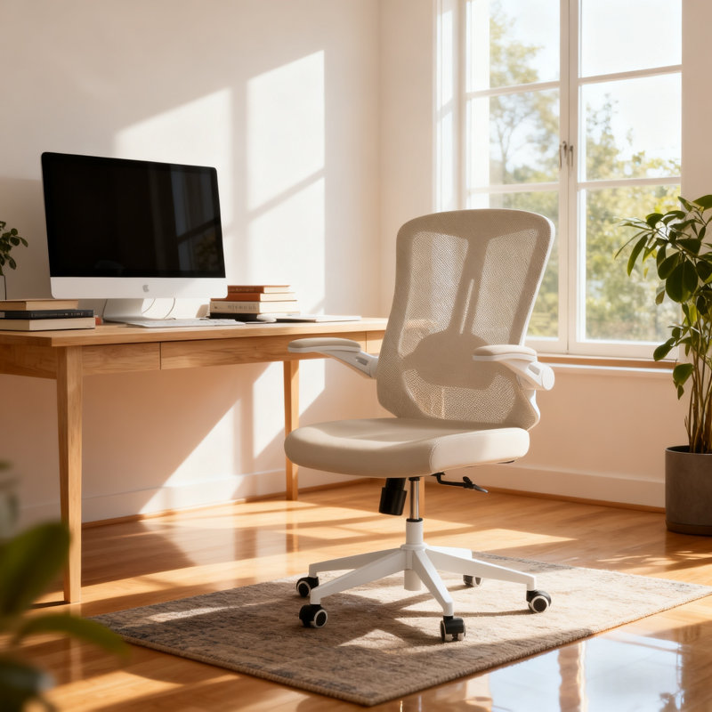 Fauteuil de bureau ergonomique Treve Maegan Home, Blanc, Beige