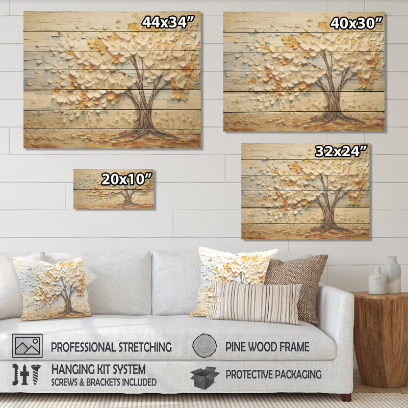 Minimalisme américain Basswood Tree IV - impression d'arbre sur bois, H 34 po x l 44 po