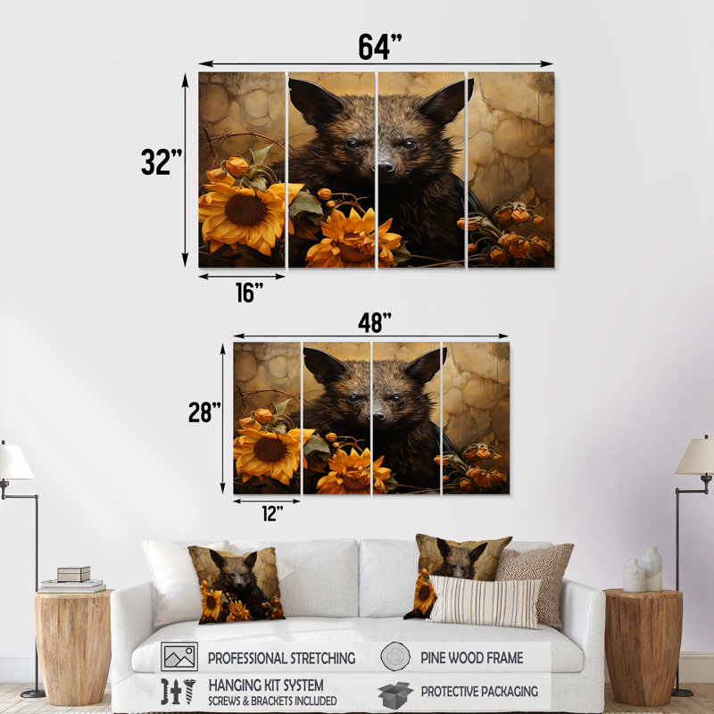 Baroque Bat Elegance - Bat, ensemble d'art mural 4 pièces, H 28 po x l 48 po
