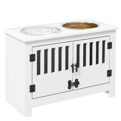 Gamelle surélevée pour grands chiens avec rangement intégré, capacité 37 l, blanche, favorise une meilleure digestion des grands chiens, gamelles en acier inoxydable, support de rangement pour aliments pour animaux, confort optimal pour les chiens.