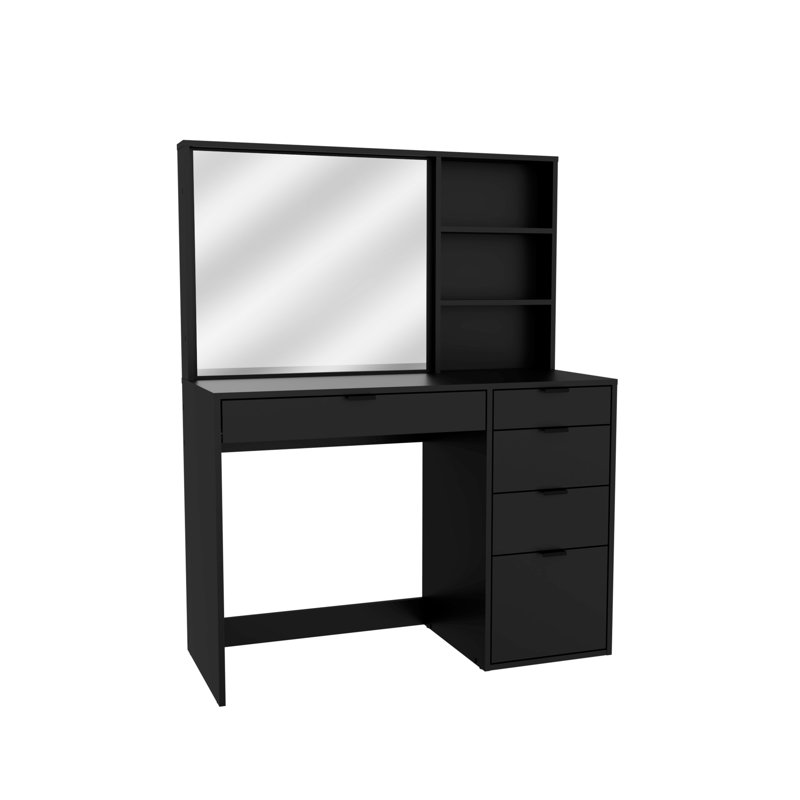Coiffeuse Johnfrancis avec miroir et tiroirs, l 53,5 po, Noir