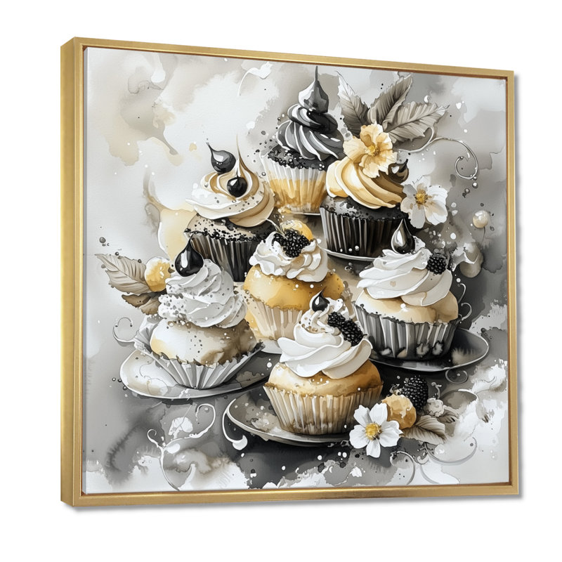 Watercolor Desserts Soft Dreamy Delights II - Desserts, impression sur art mural, H 30 po x l 30 po, Doré