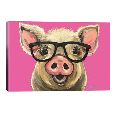 Rosey The Pig With Glasses by Hippie Hound Studios - Wrapped Canvas Painting
