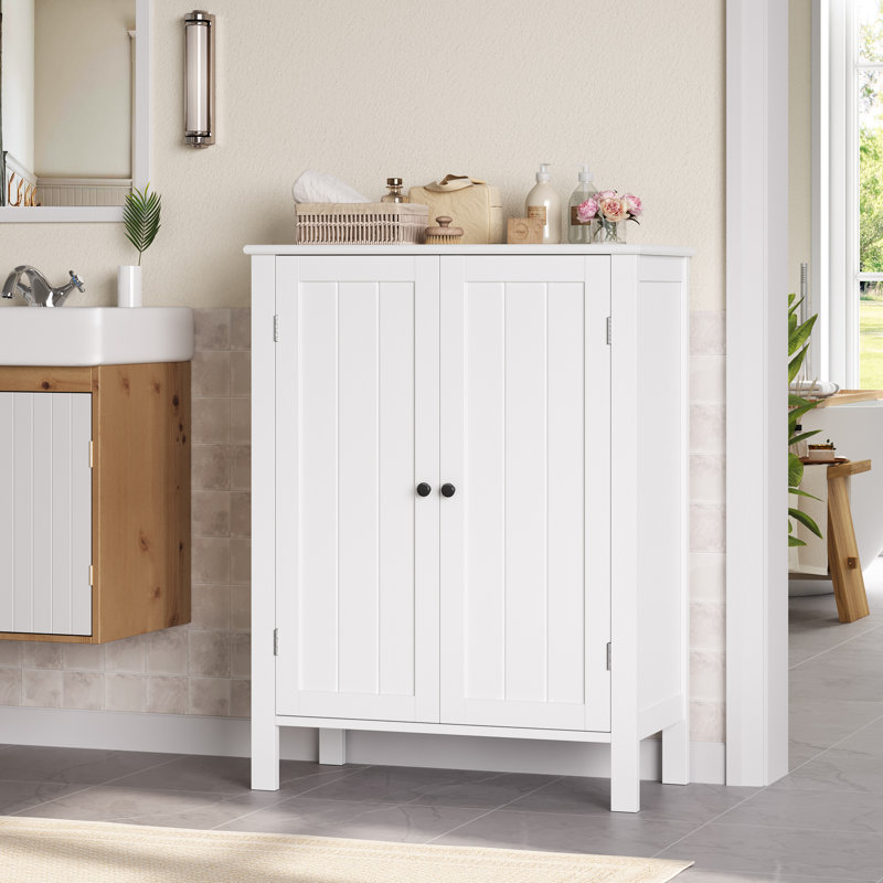 31.5”H Freestanding White Bathroom Cabinet With Adjustable Shelf, Wood Storage Cabinet(Set Of 2)