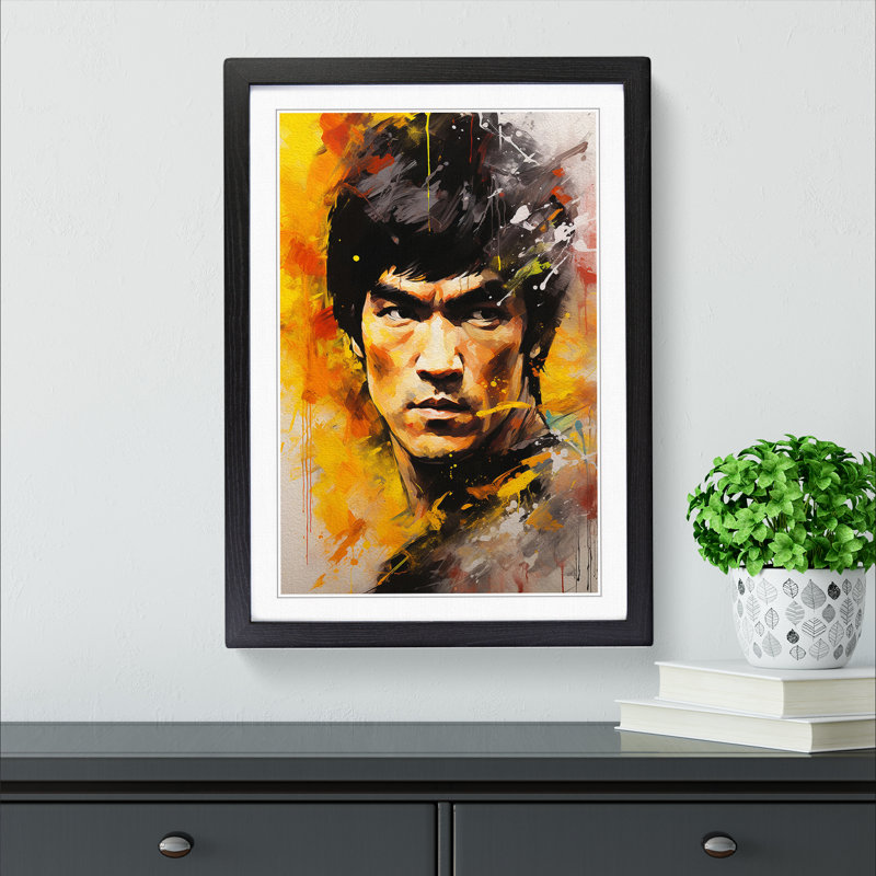 Bruce Lee Expressionism Art - Framed Print, 64cm H x 46cm W x 2cm D, Black