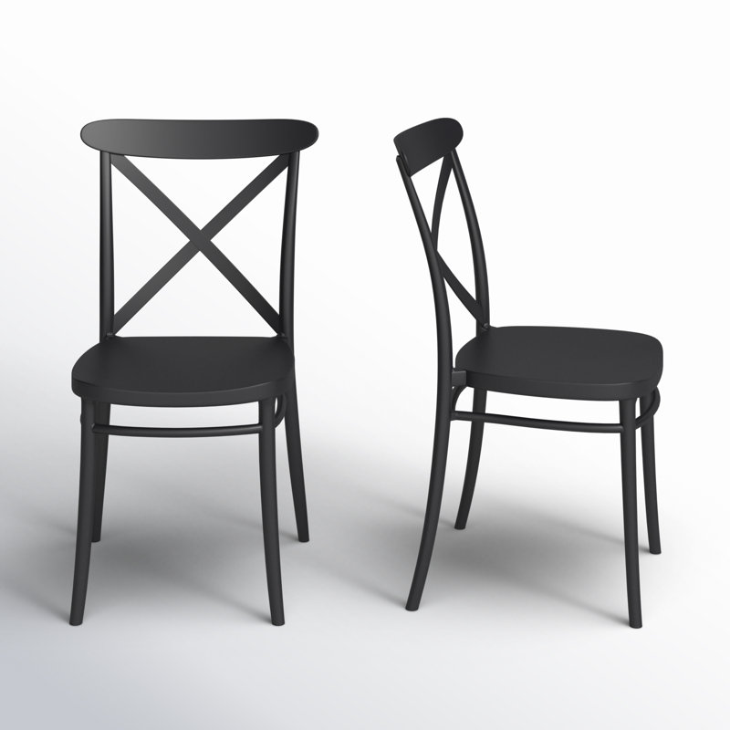 Farrah Stacking Patio Dining Side Chair, Black