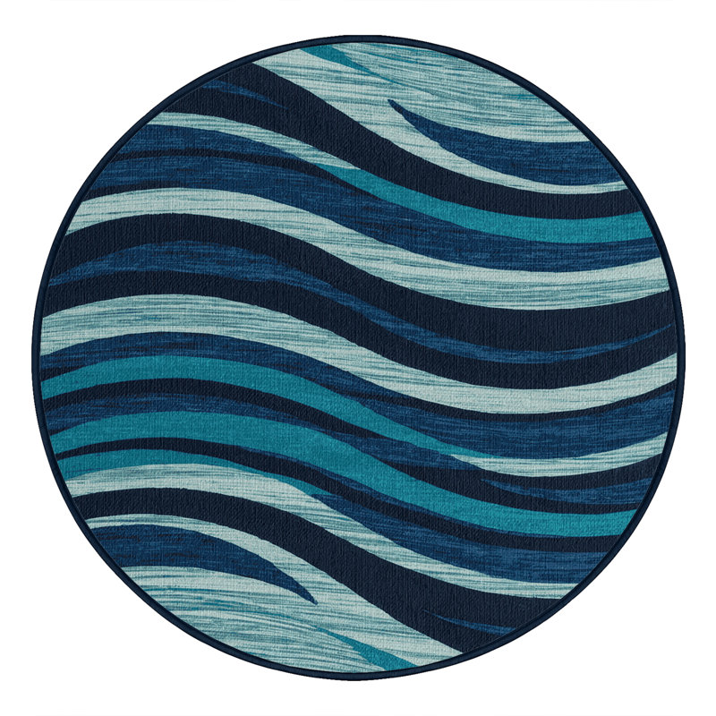  Washable Ocean Blues Hawaiian Area Rug, Rond 7 pi