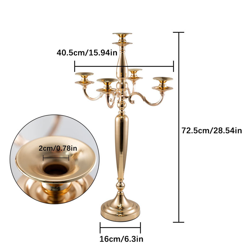 Gold 28-Inch 5-Arm Metal Candelabra Candle Holder