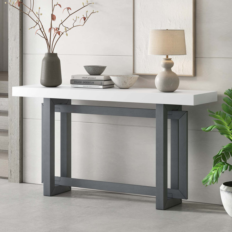 Console 59 "en bois massif, Gris foncé, Blanc