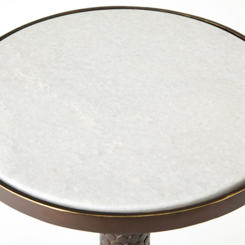 Hammered Martini Table, White/Bronze