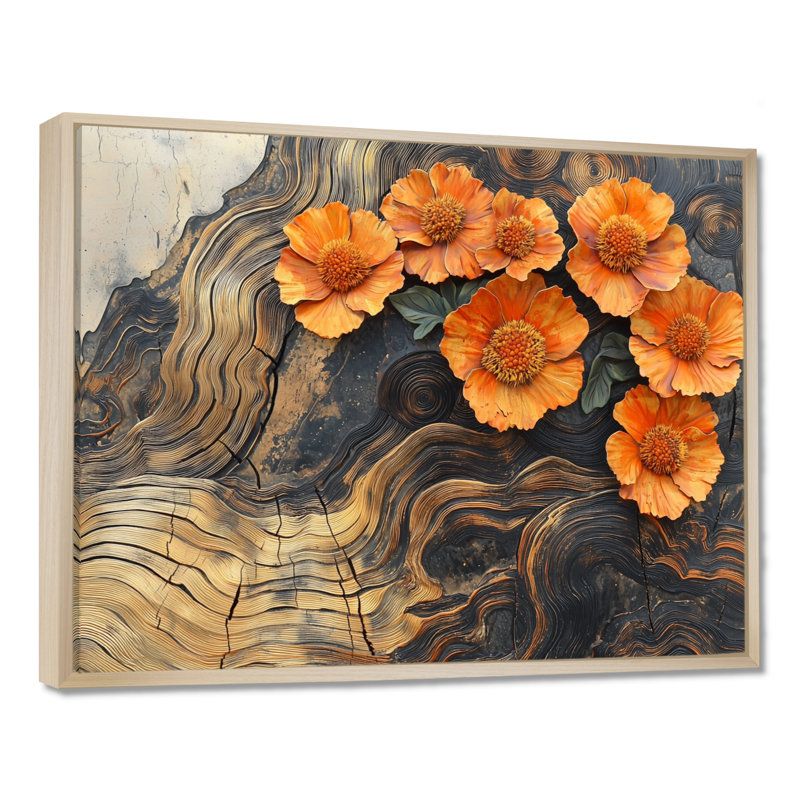 Ihno - Floral Wall Art, H 34 po x l 44 po, Impression encadrée flottante, Crème, crème