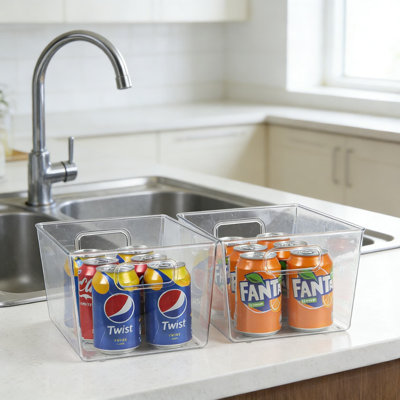 Clear Plastic Storage Bins With Built-In Handles, 4-Pack Large Organizer Containers For Kitchen Pantry Cabinet Organization