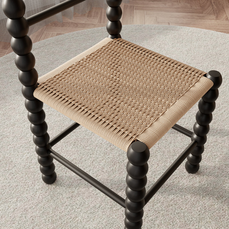 Chaise d'appoint en bois massif à dossier tissé (ensemble de 6), Noir