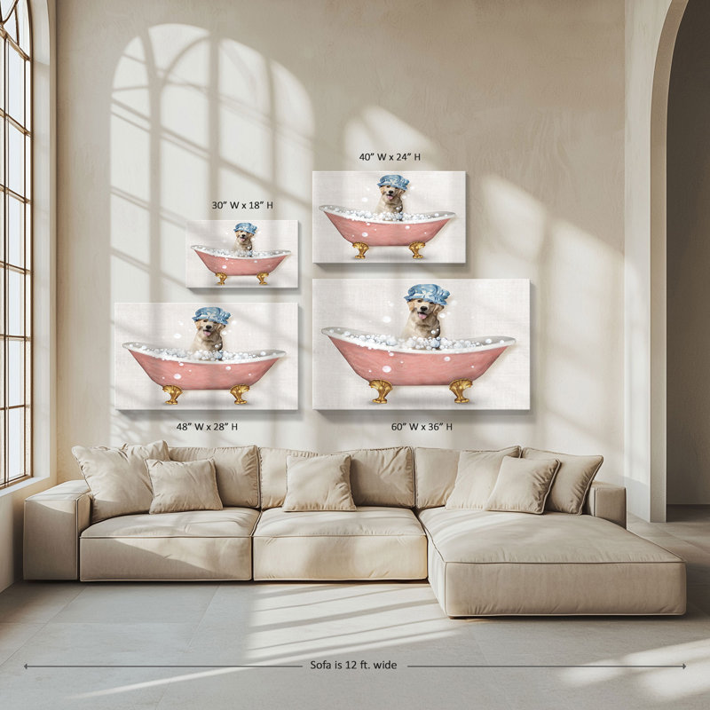"Bath Dogs III" par Conrad Knutsen, reproduction sur toile, H 18 po x l 30 po x P 1 po