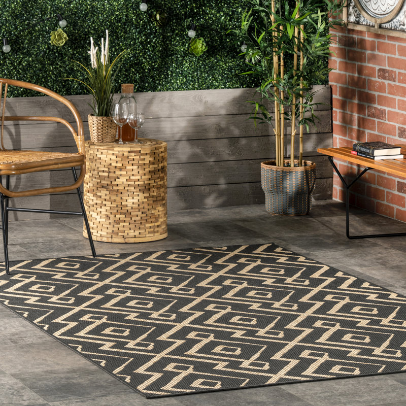 Tapis intérieur / extérieur gris anthracite / beige Kaimerry, Rectangle 8 pi x 10 pi