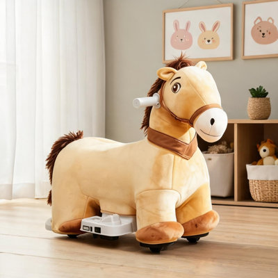 Les jouets pour bébé 6V alimentés par batterie roulent, combinant un corps en peluche brun riche, des tout-petits et de la musique