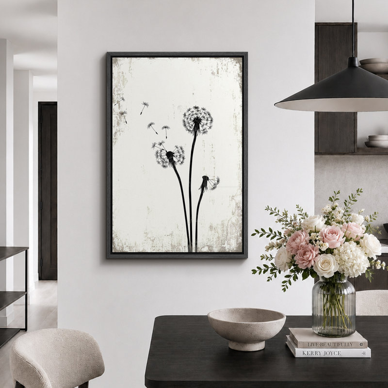 Pissenlit «Simple Whimsy Flying Dandelion, Toile encadrée, H 36 po x l 24 po, Noir
