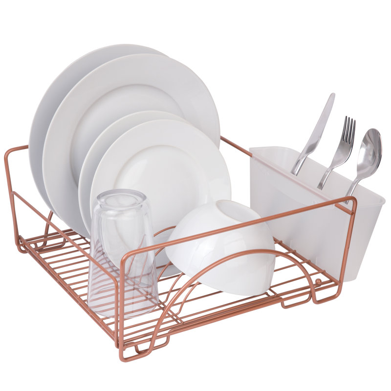 Rose Gold Expandable Metal Dish Drainer with Utensil Cup