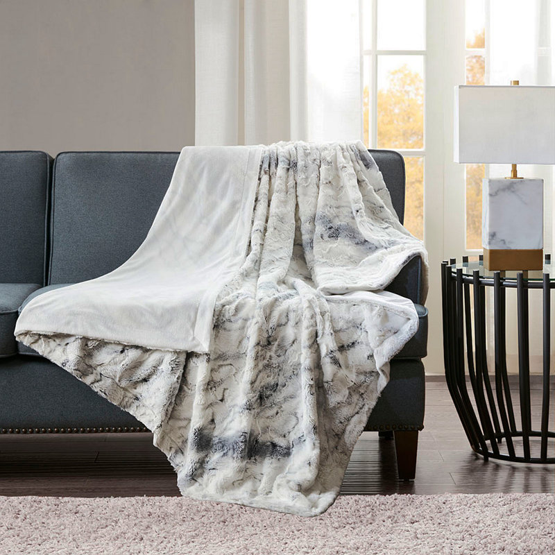 Oversized Faux Fur Throw, 69.99" L x 59.99" W, Light Gray