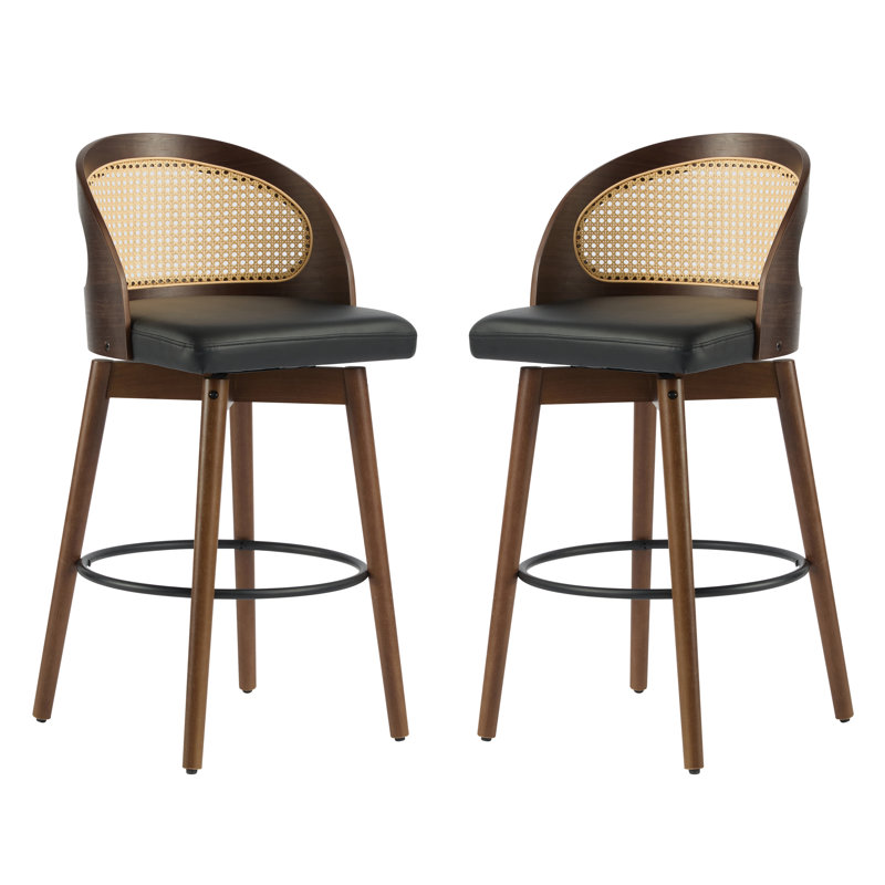 Tabouret de bar d'intérieur en bois, finition noyer foncé avec revêtement noir, ensemble de 2