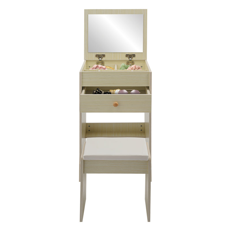 Table de coiffeuse avec miroir et tabouret, Ivoire ivoire