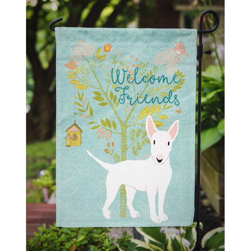 « welcome », un polyester de 2 côtés en polyester de 15 x 11 po drapeau de jardin, Staffordshire bull terrier blanc
