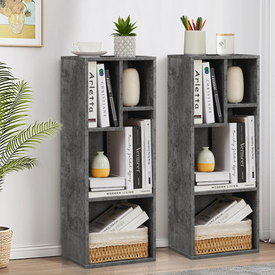 4-Cube Gray Bookcase, Small Storage Cabinet with Open Shelves (Set of 2)
