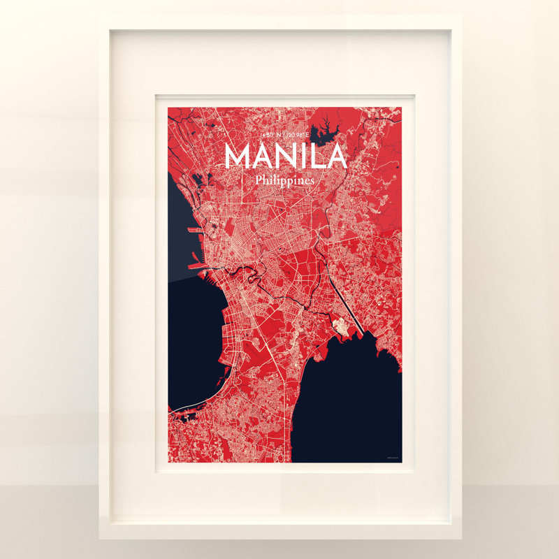 Manille, carte de la ville, impression, Rouge / Bleu marine, H 27,6 po x l 19,7 po