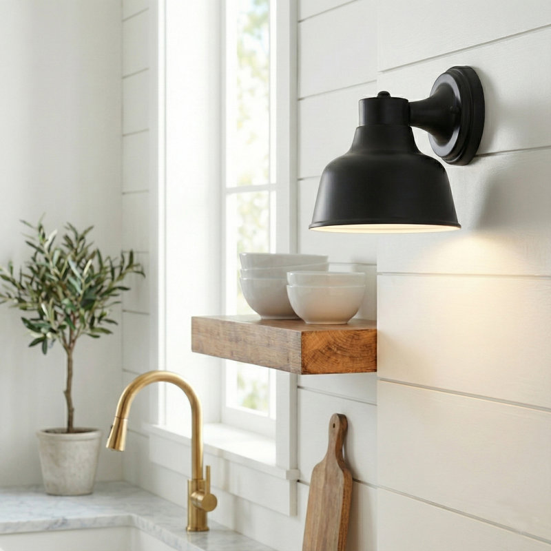 1-Light Matte Black With White Gloss Interior Outdoor Wall Lantern