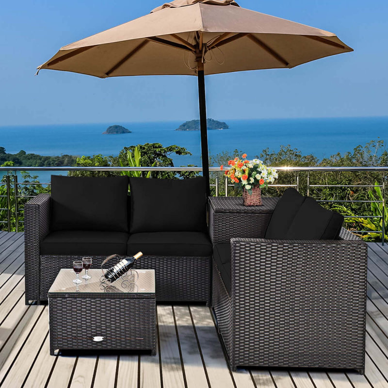 Margriete 4 - Person Patio Conversation Set with Cushions, Black