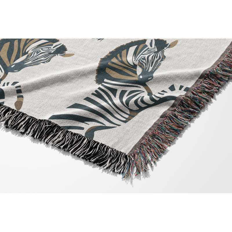 Jeté en mélange de coton Ciro Zebra, Bleu gris / blanc cassé, L 60 po x l 50 po