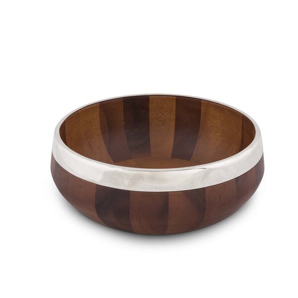 Arthur Court Salad Bowl Acacia Wood Serving for Fruits or Salads Wok Wave Style Extra Large Single Wooden Bowl - Silver