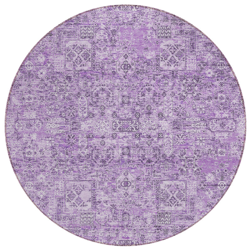 Tapis rond lavable intérieur floral lilas et mauve 8 pi