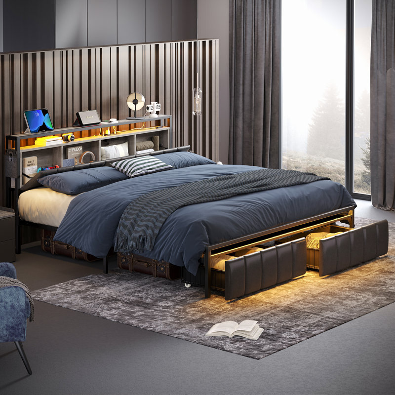 Brisna Upholstered Platform Bed, King, Black/Gray