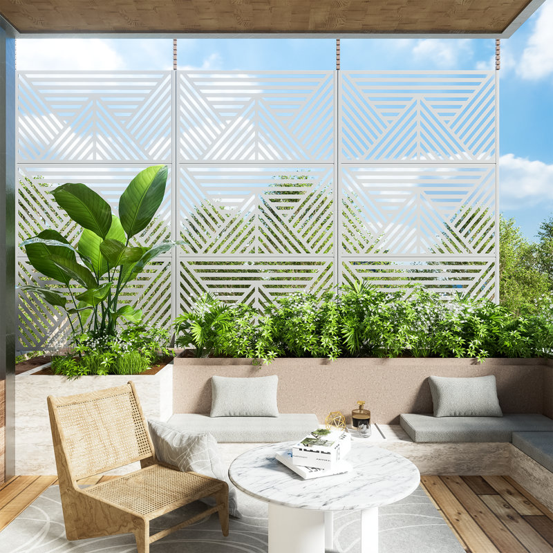 Motif de panneau d'intimité en métal, Blanc, 72" H x 47" W x 16" D