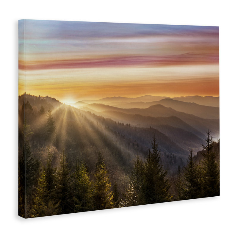 Sunrise Through Mountain Forest Skyline Canvas Wall Art by Danita Delimont, 30" H x 40" W