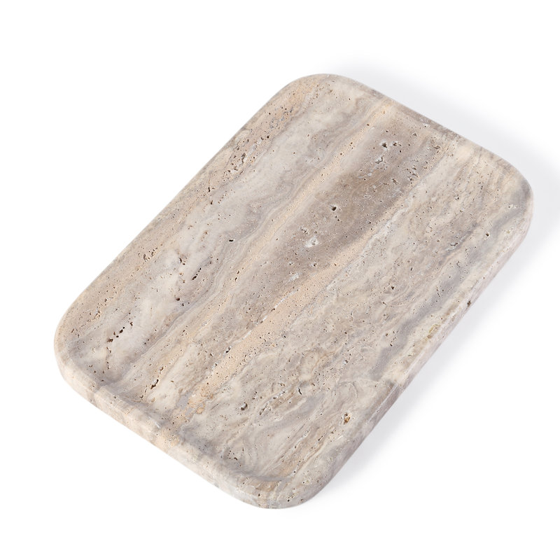 Guein Rectangle Natural Marble Tray,Travertine Silver