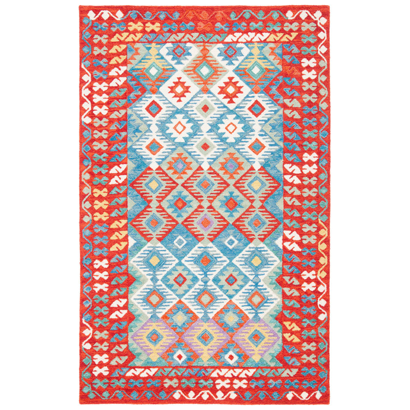 Tapis rouge / bleu Horwich 414, Rectangle de 5 pi x 8 pi