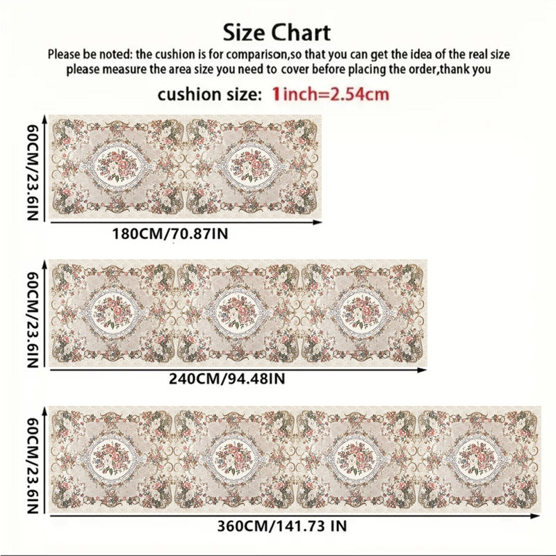 European Floral Hallway Runner Rug with Non-Slip Rubber Backing, Machine Washable Polypropylene Accent Rug, 23.6x94.48 inch