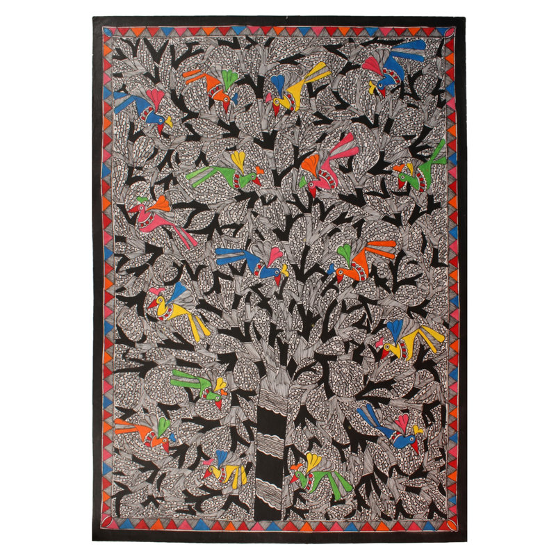 Arbre de vie avec oiseaux | Peinture Madhubani | Couleurs naturelles sur papier fait à la main