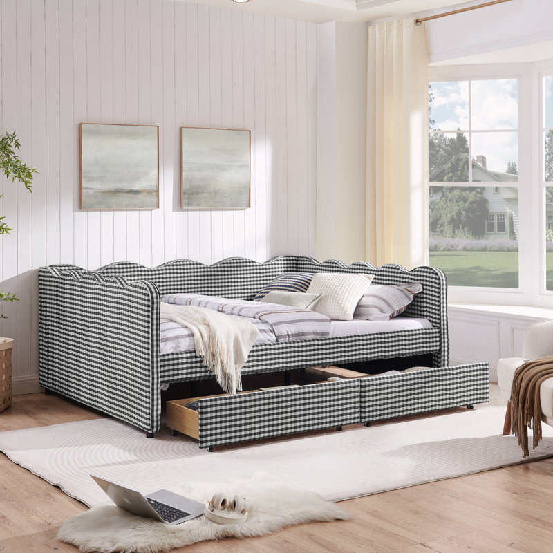 Queen Size Cozy Gingham Daybed, Black